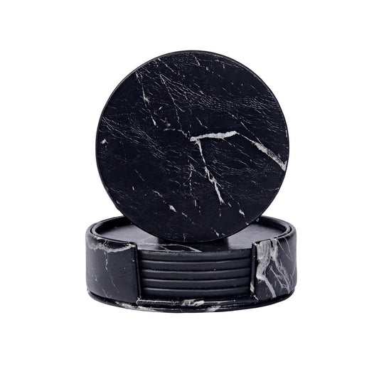 Elegant Round Marble Print Leather Coasters | Heat-Resistant Drink Mats for Home & Office