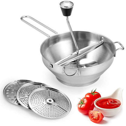 Stainless Steel Food Mill / Vegetable and Fruit Grinder with Interchangeable Discs