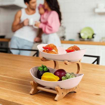 Elegant Double Layer Bamboo Fruit Bowl with Ventilation for Fresh Produce
