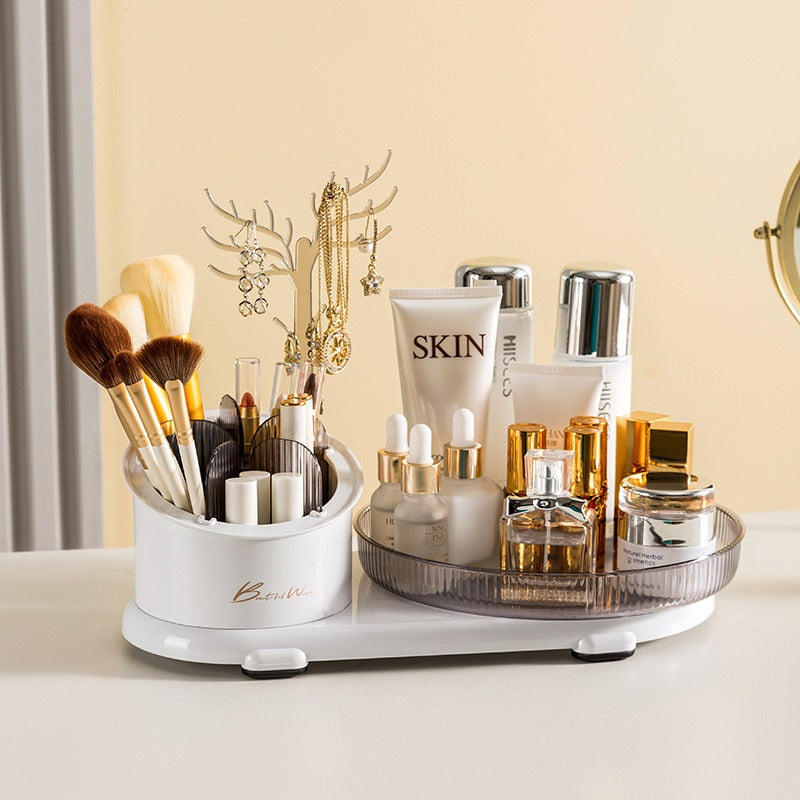 360° Rotating Cosmetic Organizer & Jewelry Display Stand – All-in-One Luxury Makeup Storage Box
