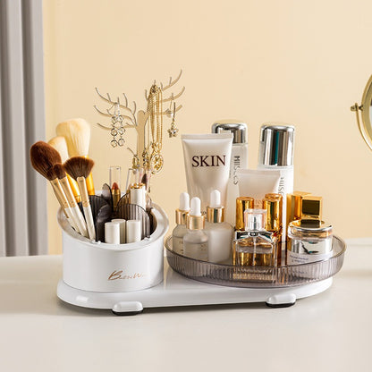 360° Rotating Cosmetic Organizer & Jewelry Display Stand – All-in-One Luxury Makeup Storage Box