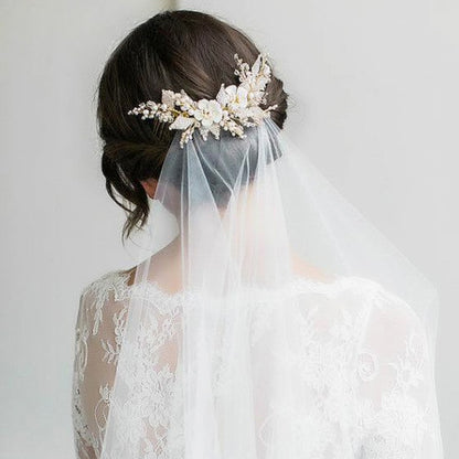 Gold Bridal Hair Comb/Vine with Pearl Beads & Crystal Flowers / Wedding Headpiece Hair Accessories for Women