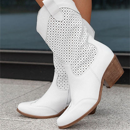 Women's Mid Heeled Suede Low Cut Ankle Boots (Perforated Design)