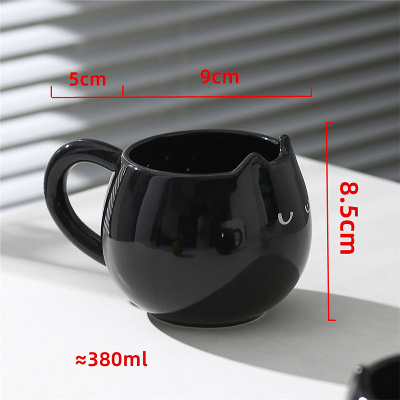 Adorable Hand-Painted Black Cat Ceramic Coffee Mug - Cute 3D Kitten Tea Cup for Cat Lovers