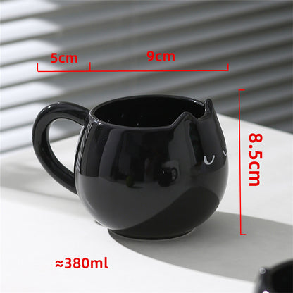 Adorable Hand-Painted Black Cat Ceramic Coffee Mug - Cute 3D Kitten Tea Cup for Cat Lovers