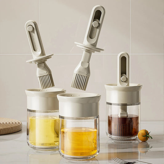 2-in-1 Silicone Oil Brush & Dispenser Bottle - Heat Resistant Telescopic Basting Brush for BBQ, Baking & Kitchen