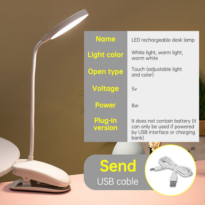 Rechargeable Clip-on LED Desk Lamp - Eye Protection Study Light for Dormitory & Bedroom
