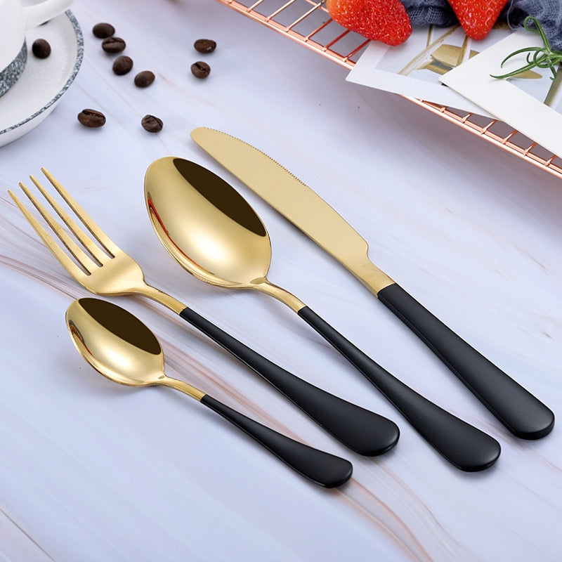 Multi-Color Rainbow/Gold Stainless Steel Cutlery Dinnerware Set (Knife, Fork, Spoon)