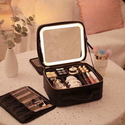 Large Capacity LED Mirror Makeup Bag – Multifunctional DIY Partition Storage Box