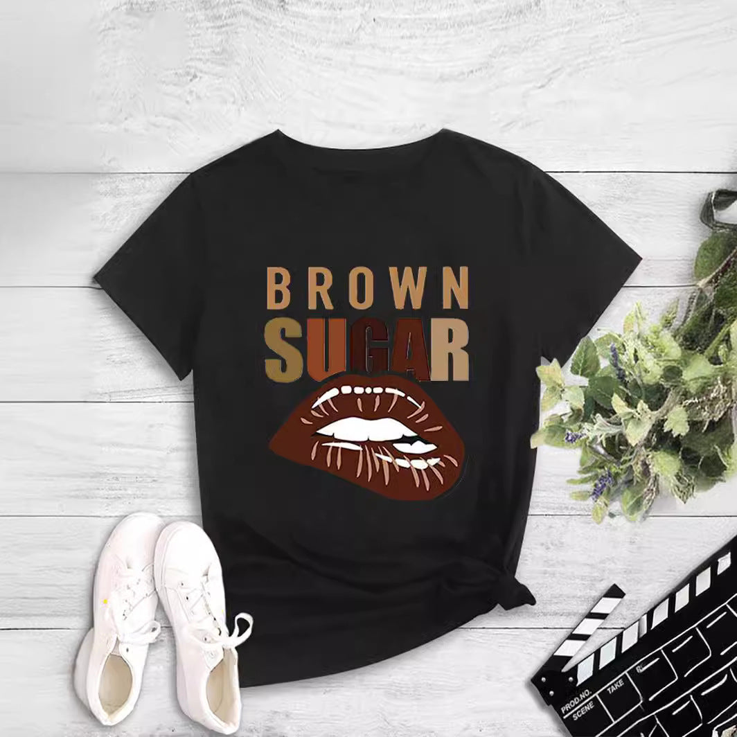 Fashion Printed Pullover Tee - Casual Short Sleeve Black T-Shirt