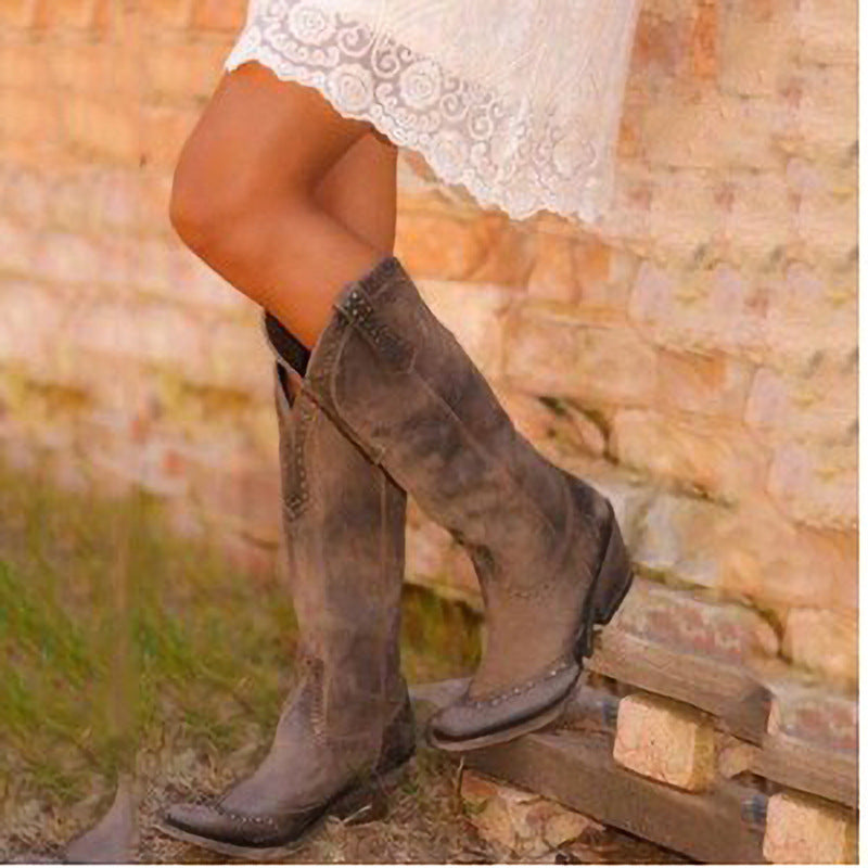 Women's Retro Long Boots with Rivets (Western Style)