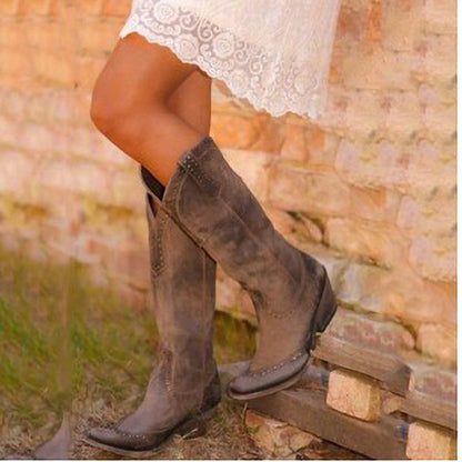 Women's Retro Long Boots with Rivets (Western Style)