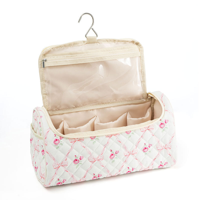 Quilted Floral Makeup Storage Bag - Large Capacity Vintage Cosmetic Travel Case