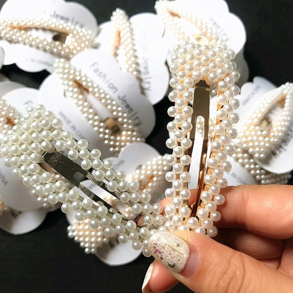 Vintage Faux Pearl Water Drop Hair Clips (Set of 2) / Bridal Wedding Gold/Silver Tone Metal Hairpins for Women