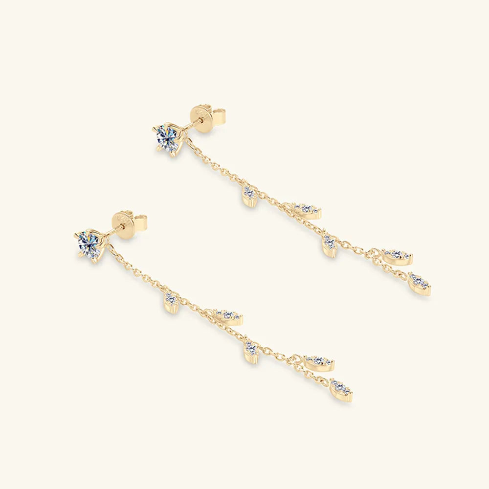 Elegant Moissanite Cascade Leaf Drop Earrings