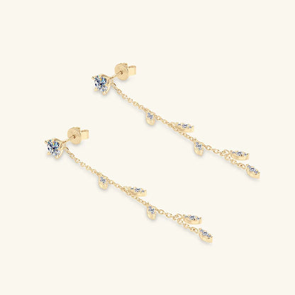 Elegant Moissanite Cascade Leaf Drop Earrings
