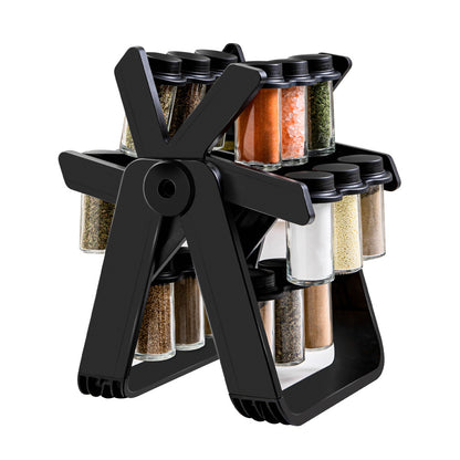 Rotating Ferris Wheel Spice Rack Set - 18 Glass Seasoning Bottles & Jars Organizer