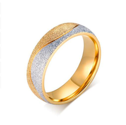 Two-Tone Sand Blasted Couple Ring / Gold & Silver Tone Wedding Band with Small Diamond Accent