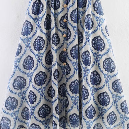 Elegant Printed Chiffon Maxi Dress - Loose Casual Strap Dress for Vacation
