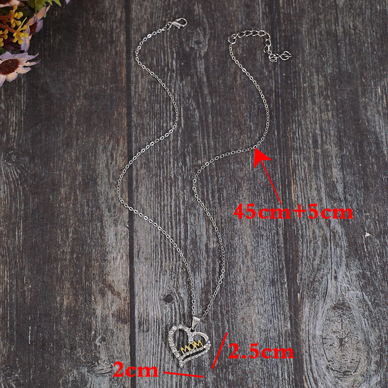 Zircon Pave Heart MOM Pendant Necklace