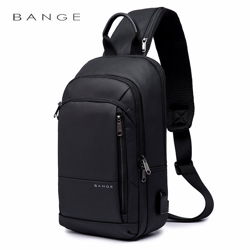 BANGE Men's Waterproof Business Chest Sling Bag with USB Charging Port