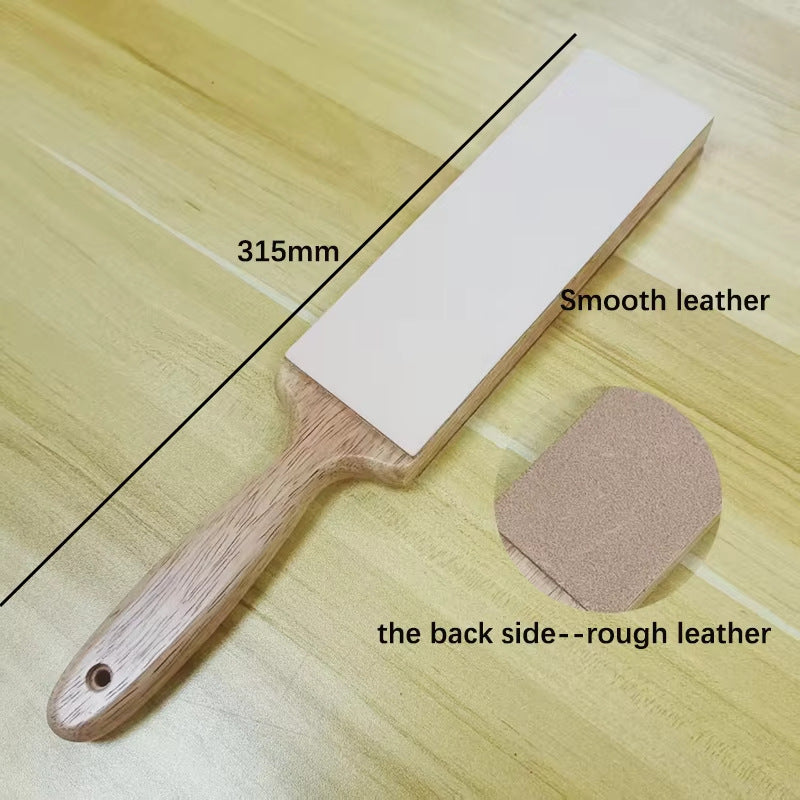315mm Double-Sided Knife Sharpening Strop - Leather Polishing Belt with Composite Wooden Handle