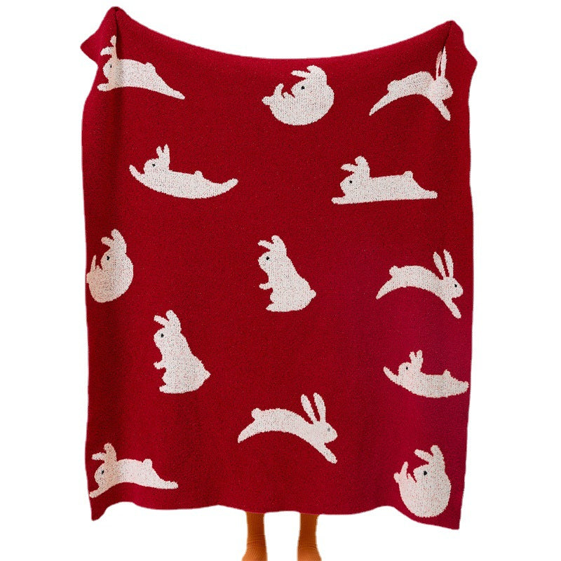 Festive Rabbit Print Plush Blanket – Cozy New Year Special Sofa Throw & Warm Lap Scarf