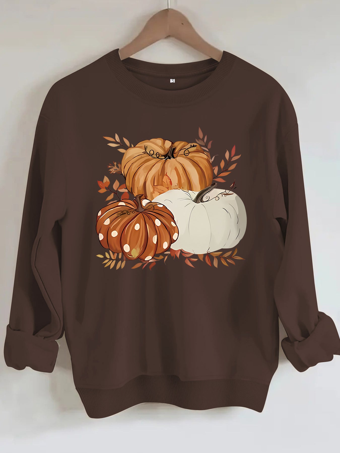 Three Pumpkin Pattern Printed Fall Sweatshirt | Thanksgiving Autumn Graphic Pullover