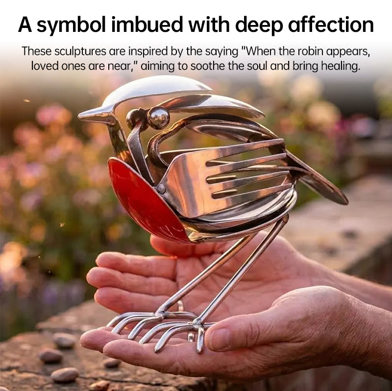 Recycled Spoon & Fork Mockingbird Art | Handmade Stainless Steel Bird Sculpture