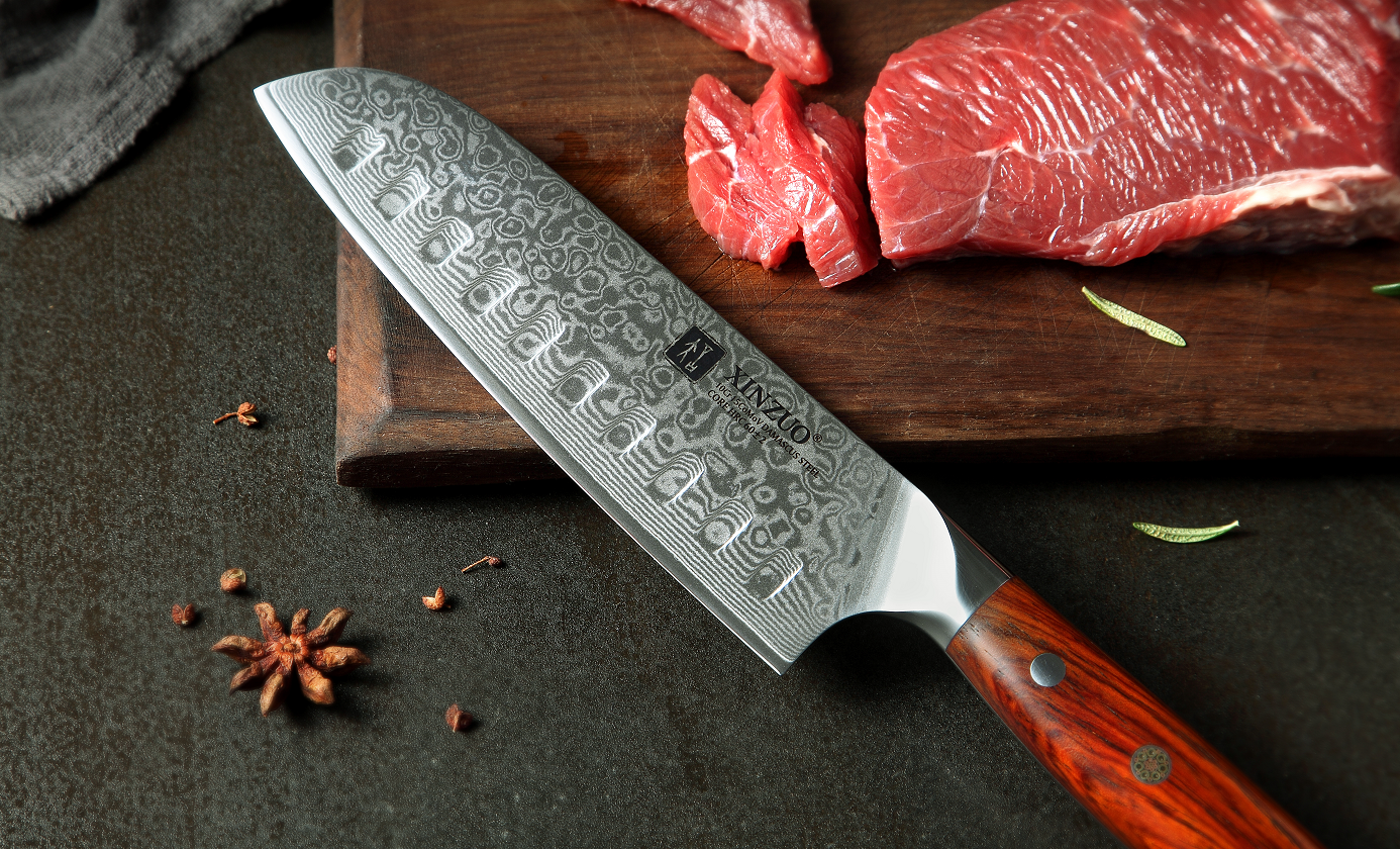 XINZUO 4-Piece Damascus Steel Kitchen Knife Set - 67 Layers VG10 Core Chef, Santoku, Utility & Cleaver Knives with Ergonomic Wood Handle