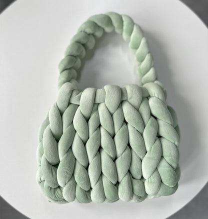 Chunky Hand-Knitted Velvet Yarn Shoulder Bag - Pink