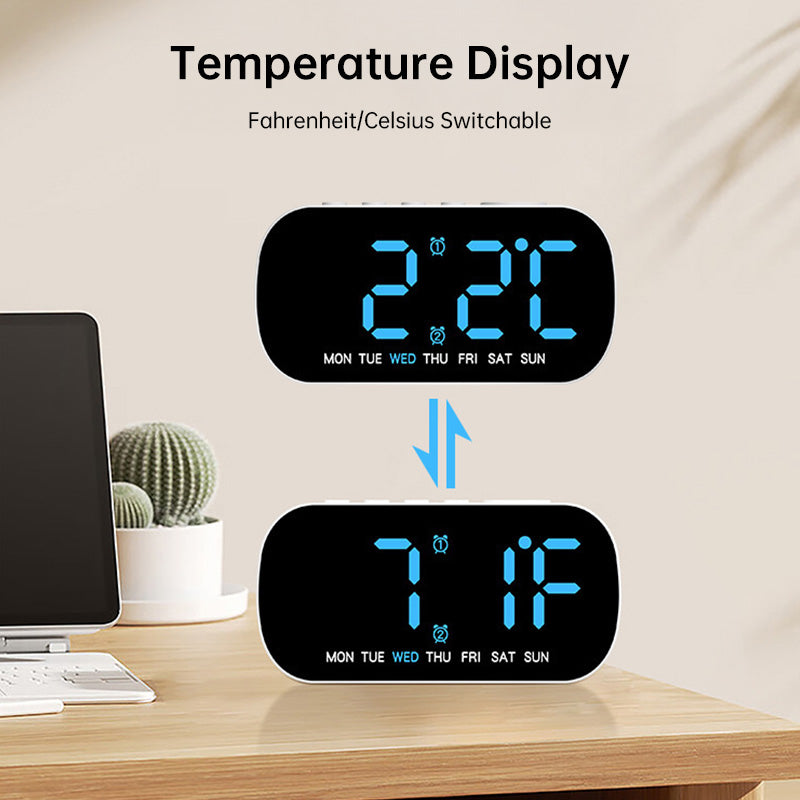 Modern LED Digital Clock with Temperature Display | Dual Alarm, Snooze Function, and 5-Level Brightness