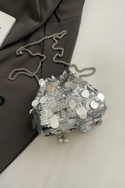 Shimmering Drawstring Sequin Pouch Crossbody Bag