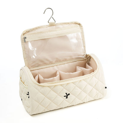 Quilted Floral Makeup Storage Bag - Large Capacity Vintage Cosmetic Travel Case