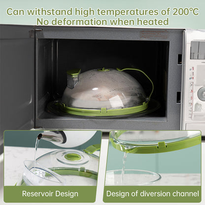 Anti-Splatter Microwave Food Cover with Steam Vent & Water Reservoir - 10 Inch Clear Heat-Resistant Plate Lid with Handle