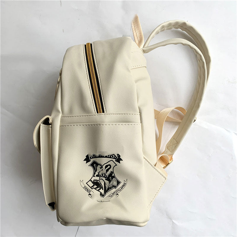 Cute Owl & Letter Patch PU Leather Mini Backpack for Women and Girls - Beige