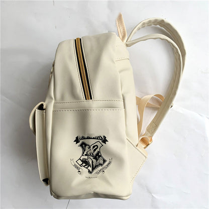 Cute Owl & Letter Patch PU Leather Mini Backpack for Women and Girls - Beige