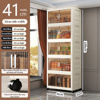 Multi-Tier Folding Storage Cabinet with Wheels | Stackable Wardrobe Organizer