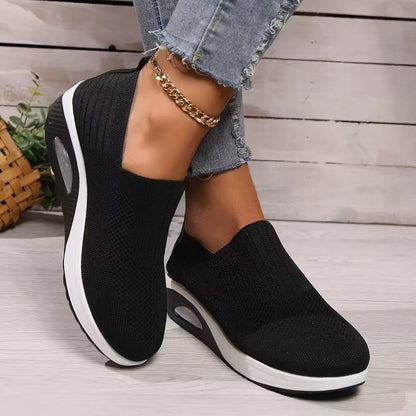 Women's Slip-On Flyknit Shoes - Thick Air Cushion Soft Sole Sneakers