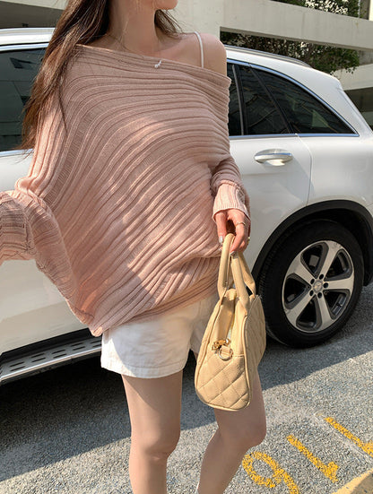 Lazy Chic Asymmetrical Cut-Out Knit Top – Unique One-Shoulder Long Sleeve Sweater for Women