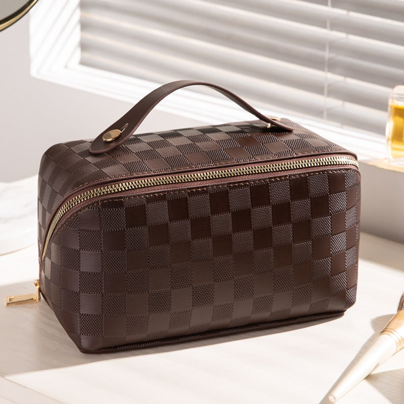 Checkered Pillow Makeup Bag - Women's Large Capacity Portable Travel Cosmetics Case