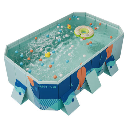 Large Foldable Rectangular Family Swimming Pool, Non-Inflatable Above Ground Pool
