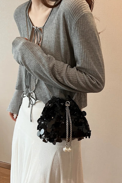 Shimmering Drawstring Sequin Pouch Crossbody Bag
