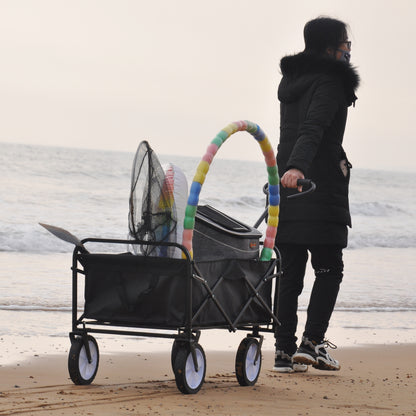 Folding Wagon Garden Shopping Beach Cart – Heavy Duty Black Utility Cart