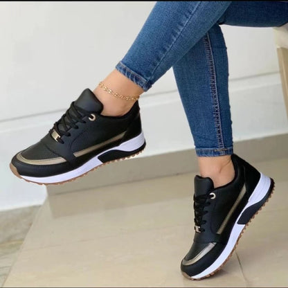 Women's Color-Blocked Thick Sole Sneakers | Casual Low-Cut Sports Shoes