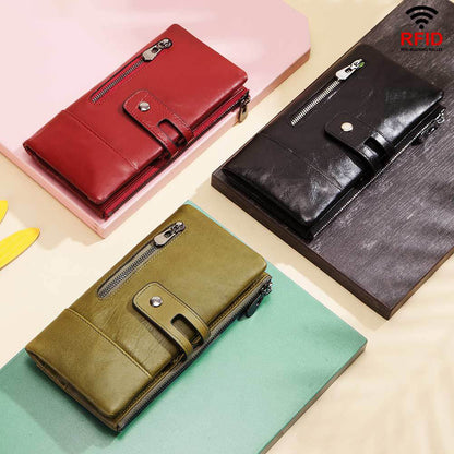 Fashion Ladies Wallets Leather Casual Long Phone Bags First Layer Leathern