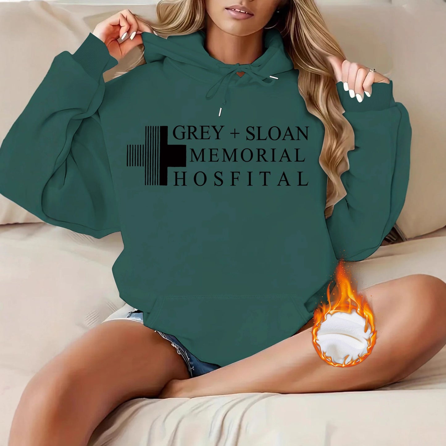 Thick Flannel Grey + Sloan Memorial Hospital Graphic Hoodie | Warm Casual Pullover