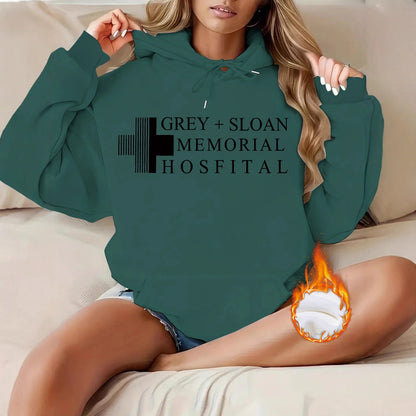 Thick Flannel Grey + Sloan Memorial Hospital Graphic Hoodie | Warm Casual Pullover