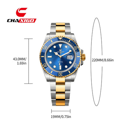 CHAXIGO Luxury Men's Quartz Watch - Submariner Style Waterproof Alloy Wristwatch