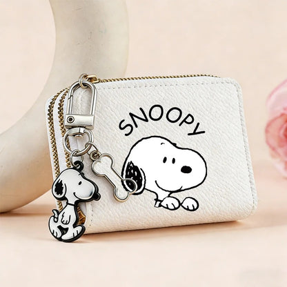 Cute Snoopy Dog Double Zipper Coin Wallet - Mini Credit Card Holder & Cartoon Pouch